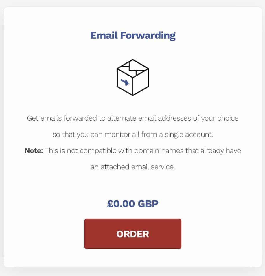 Choosing free email forwarding on a Hipposerve customer account.
